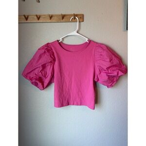 A New Day Womens Pink Puff Sleeve Knit Top Blouse Small